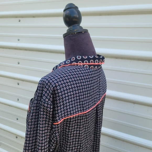 Juicy Couture Navy & Pink Long Sleeve Collared Button Front Sleep Night Shirt M - Picture 8 of 9